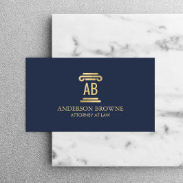 Professionell Attorney Monogram Guld/Navy Blue Visitkort