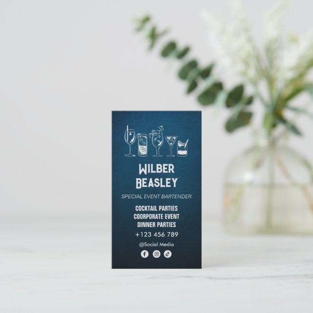 Professionell av Cocktail-bartender | MÖRK BLÅTT Visitkort (Stående Fram)