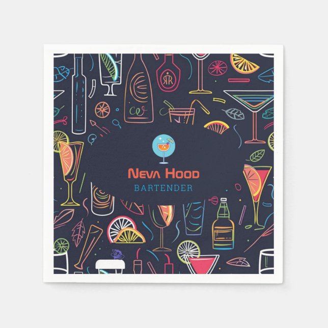 Professionell av Cocktail-bartender | Neonljus Pappersservett (Framsidan)