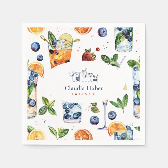 Professionell av Cocktail-bartender | Vit blå Pappersservett (Framsidan)