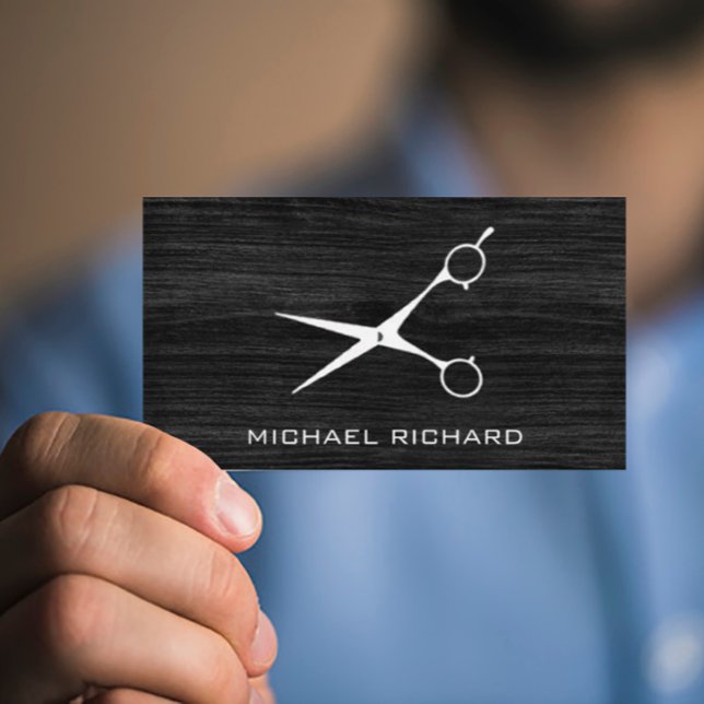 Professionell av mörk Wood Steel Sissor Hair Styli Visitkort (Skapare uppladdad)
