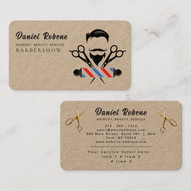 Professionell Barber Minimalistisk Barbershop Rust Visitkort (Fram/baksida)