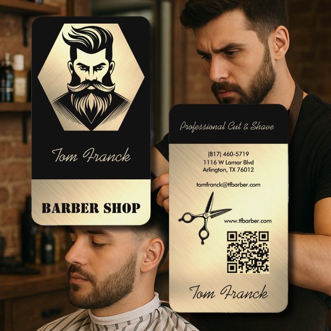 Professionell Barber Shop Black&Guld Visitkort (Skapare uppladdad)