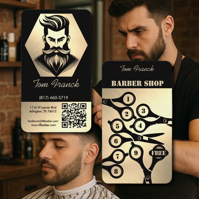 Professionell Barber Shop svart&Guld Loajalitet oc Visitkort (Skapare uppladdad)