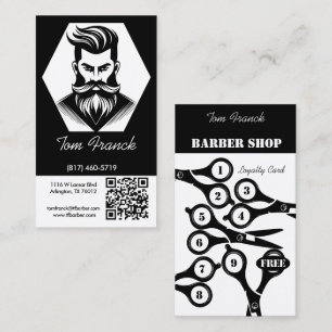 Professionell barberarsalong svart&vit lojalitet o visitkort