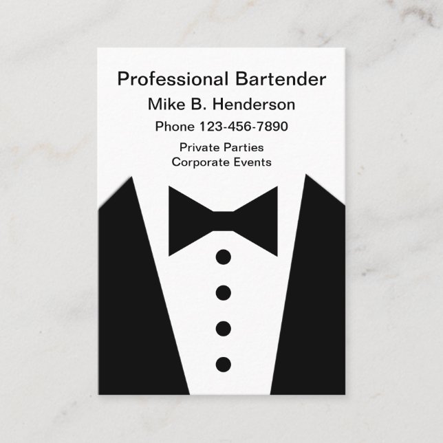 Professionell bartender eller concierge visitkort (Framsida)
