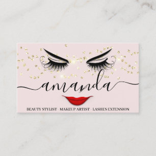 Professionell Beauty Makeup Guld Lash Läppar Visitkort