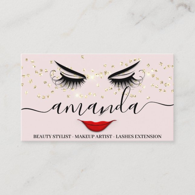 Professionell Beauty Makeup Guld Lash  Läppar Visitkort (Framsida)