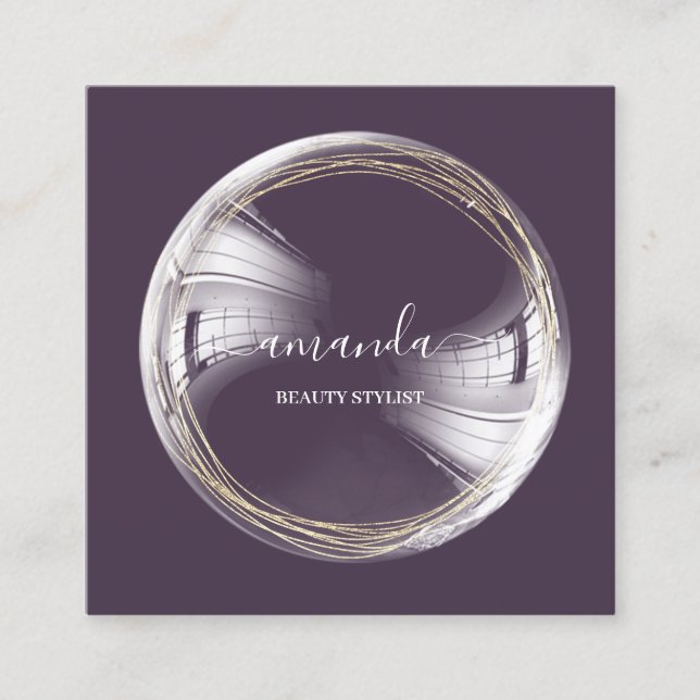 Professionell Beauty Makeup Logotyp Bubble Plum Fyrkantigt Visitkort (Framsida)