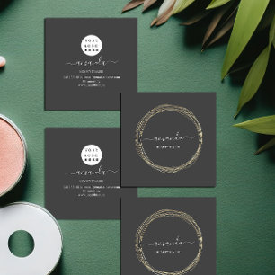 Professionell Beauty Makeup Logotyp Golden Ram Grå Fyrkantigt Visitkort