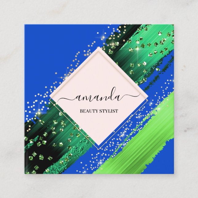 Professionell Beauty Makeup Logotyp Grönt Blue Tro Fyrkantigt Visitkort (Framsida)