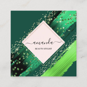 Professionell Beauty Makeup Logotyp Grönt Tropical Fyrkantigt Visitkort