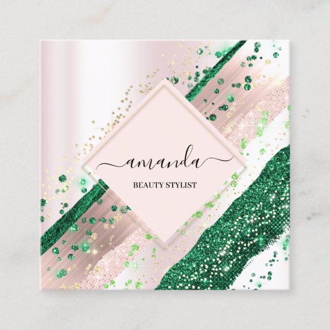 Professionell Beauty Makeup Logotyp Ro Rosa  Fyrkantigt Visitkort (Framsida)