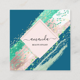 Professionell Beauty Makeup Logotyp Ro Teal Stroke Fyrkantigt Visitkort