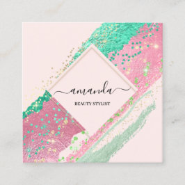 Professionell Beauty Makeup Logotyp Rosa ros Fyrkantigt Visitkort