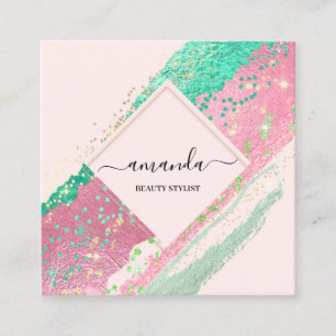 Professionell Beauty Makeup Logotyp Rosa ros Fyrkantigt Visitkort