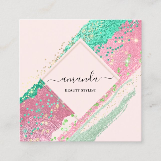 Professionell Beauty Makeup Logotyp Rosa ros Fyrkantigt Visitkort (Framsida)