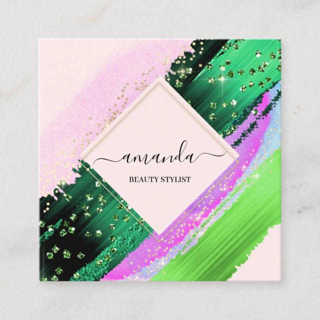 Professionell Beauty Makeup Logotyp Tropik Lila Ro Fyrkantigt Visitkort (Framsida)
