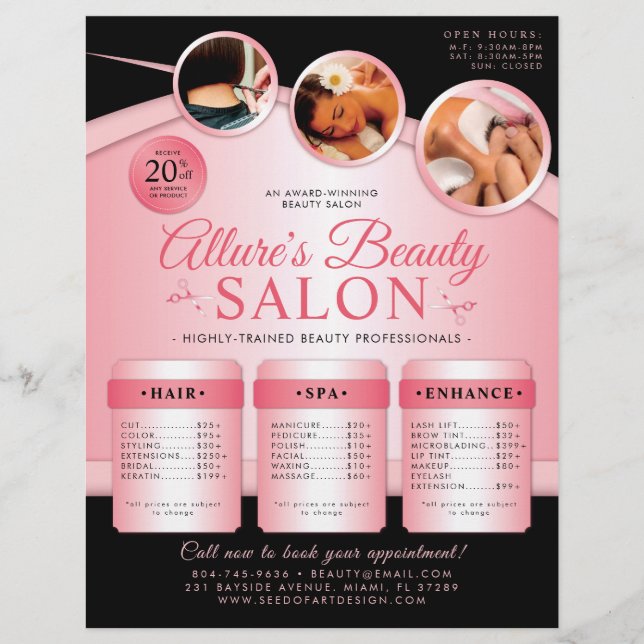Professionell Beauty Salon Pris List Flyer (Framsidan)
