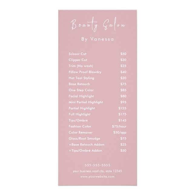 Professionell Beauty Salon Pris List Services Reklamkort (Framsidan)