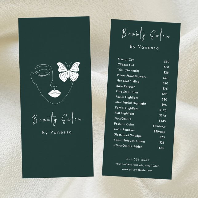 Professionell Beauty Salon Pris List Services Reklamkort (Skapare uppladdad)