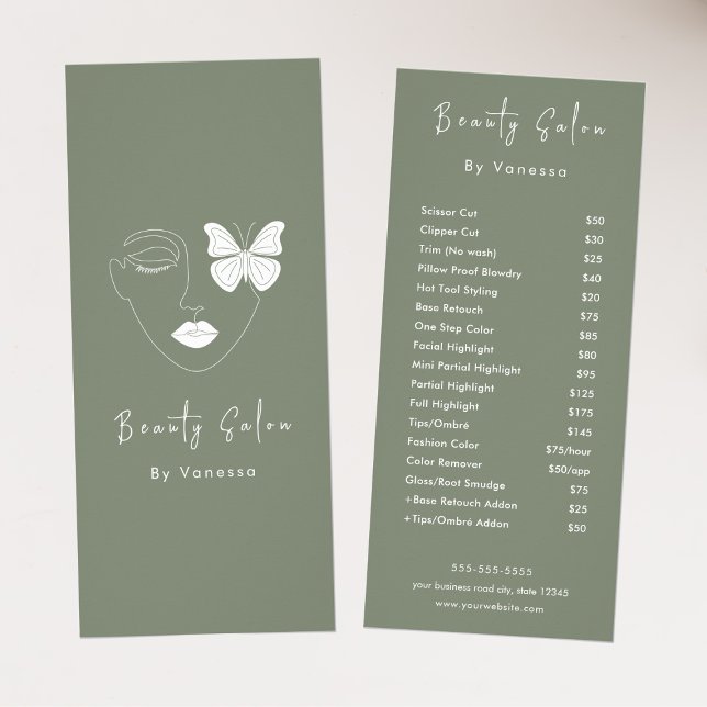 Professionell Beauty Salon Pris List Services Reklamkort (Skapare uppladdad)