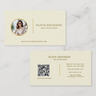 Professionell Beige Guld Fastighets Foto QR-kod Visitkort