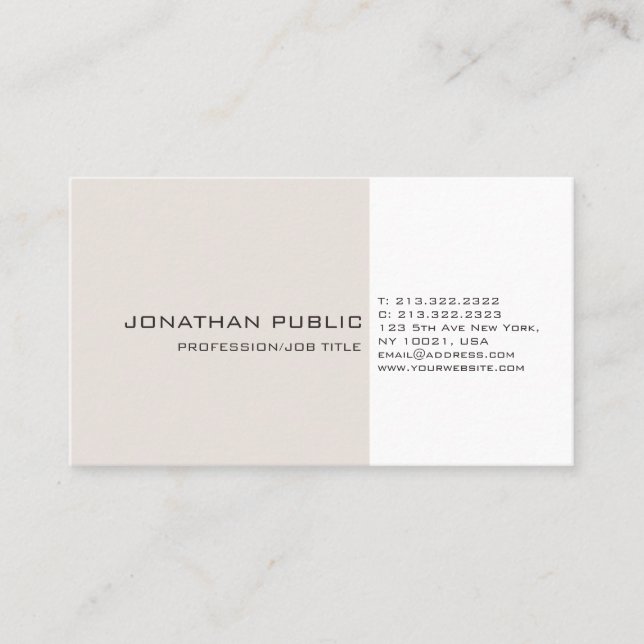 Professionell Beige White Elegant Artistic Plain Visitkort (Framsida)