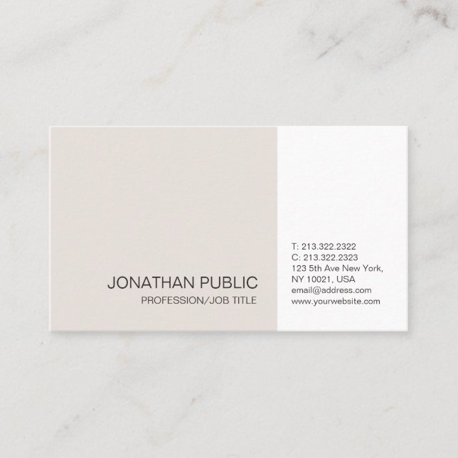 Professionell Beige White Elegant Artistic Plain Visitkort (Framsida)