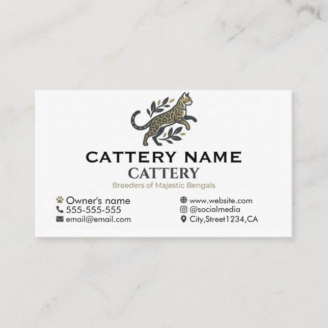 Professionell Bengalkatt Uppfödare Anpassningsbar Visitkort (Framsida)