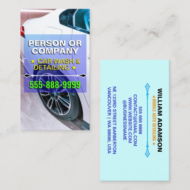 Professionell Biltvätt & Detaljering på plats Visitkort (Fram/baksida)