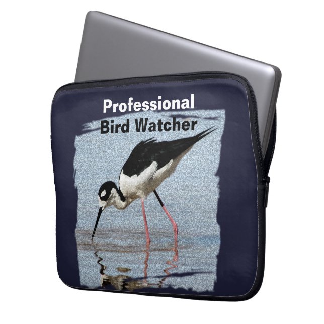 Professionell Bird Watcher Black White Wading Bird Laptop Fodral (Framsidan Vänster)