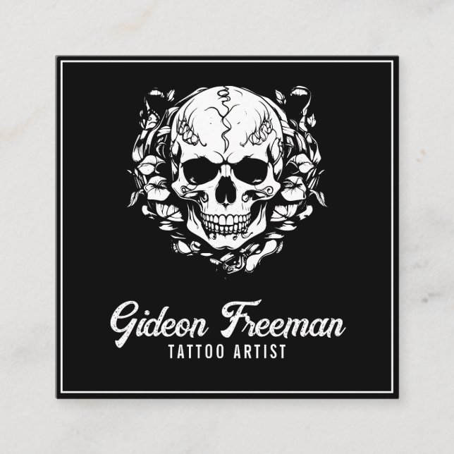 Professionell Black and White Skull Tattoo Artist Fyrkantigt Visitkort (Framsida)