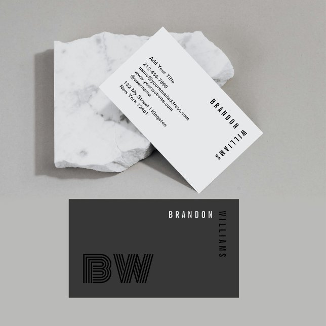 Professionell Black Grått Modern Minimal Monogram Visitkort (Skapare uppladdad)