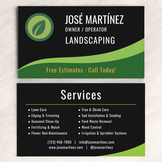 Professionell Black Grönt Landscaping Gräsmatta Ca Visitkort (Skapare uppladdad)