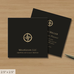 Professionell Black Guld Compass-Logotyp Fyrkantigt Visitkort