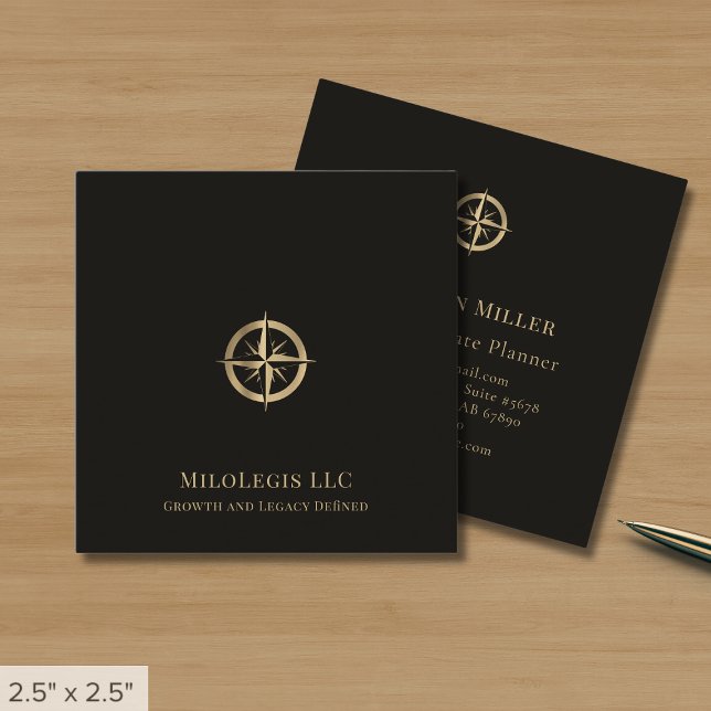 Professionell Black Guld Compass-Logotyp Fyrkantigt Visitkort (Skapare uppladdad)