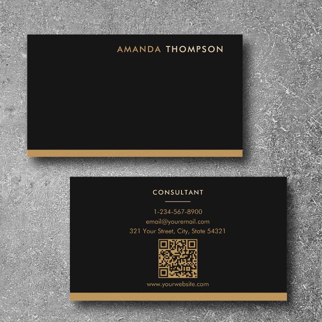 Professionell Black Guld lyx - minimalistisk QR-ko Visitkort (Professional Black Gold Luxury Minimalist QR Code Business Card)