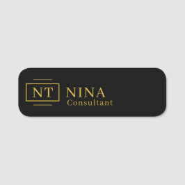 Professionell Black Guld Monogram Minimalist Namnbricka
