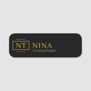 Professionell Black Guld Monogram Minimalist Namnbricka