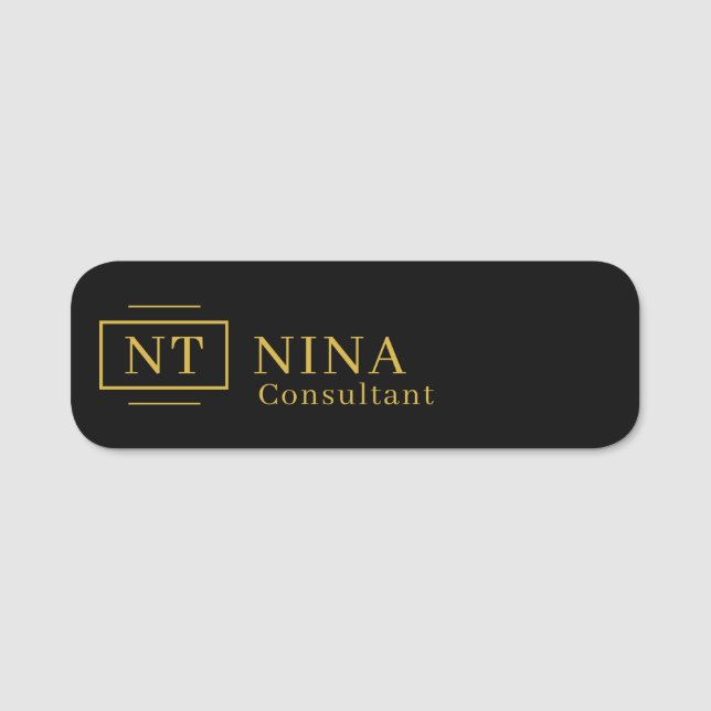 Professionell Black Guld Monogram Minimalist Namnbricka (Framsida)