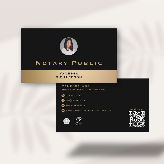 Professionell Black Guld Photo Notary Business QR Visitkort (Skapare uppladdad)