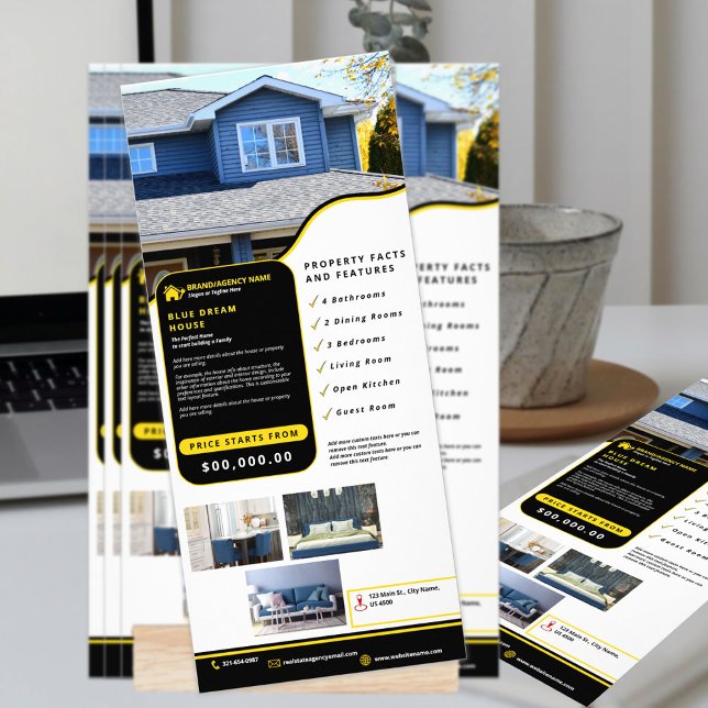 Professionell Black & Gult Real State Modern Reklamkort (Skapare uppladdad)