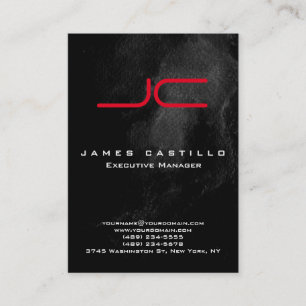 Professionell Black Marble Red Bold Monogram Visitkort