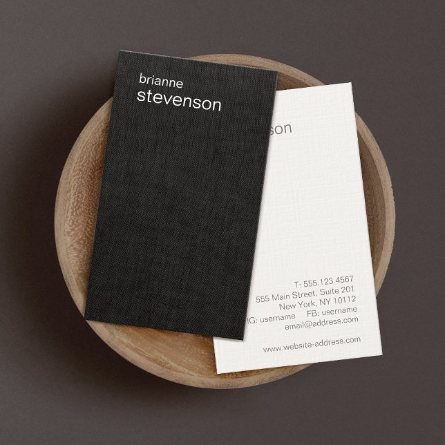 Professionell Black Modern Minimalist Faux Linen Visitkort (Skapare uppladdad)