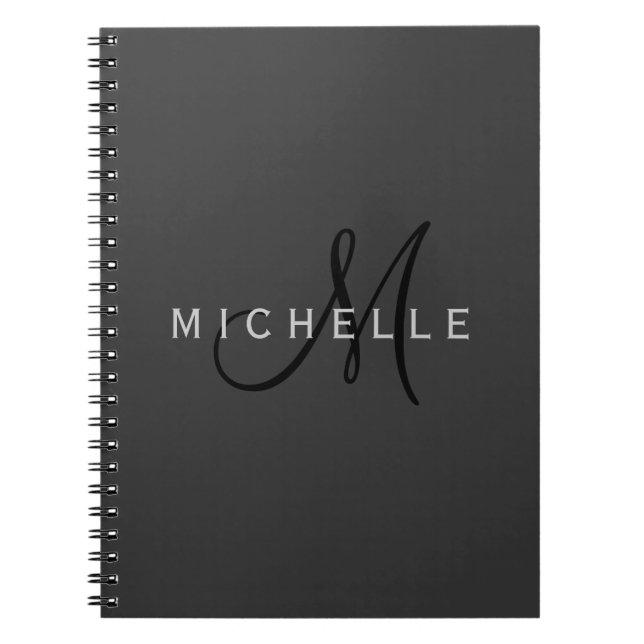 Professionell Black Monogram Grått Ditt namn Anteckningsbok (Framsidan)