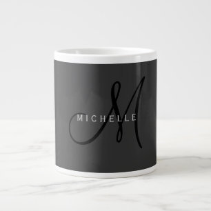 Professionell Black Monogram Grått Ditt namn Jumbo Mugg