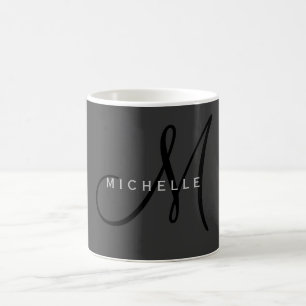 Professionell Black Monogram Grått Ditt namn Kaffemugg