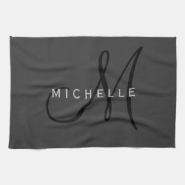 Professionell Black Monogram Grått Ditt namn Kökshandduk