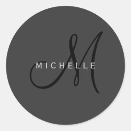 Professionell Black Monogram Grått Ditt namn Runt Klistermärke